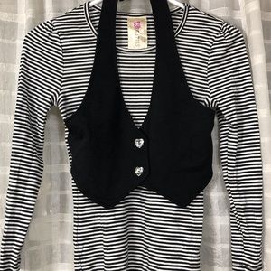 Beautees Girls Striped Top w/ Front Vest
